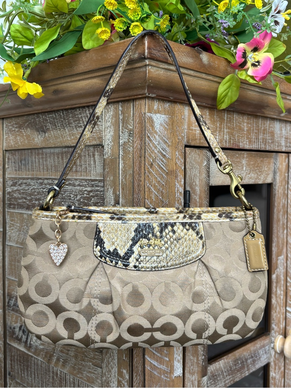 🤎💛🐍💛🤎COACH Madison Signature Op Art Wristlet Mini Bag🤎💛🐍💛🤎